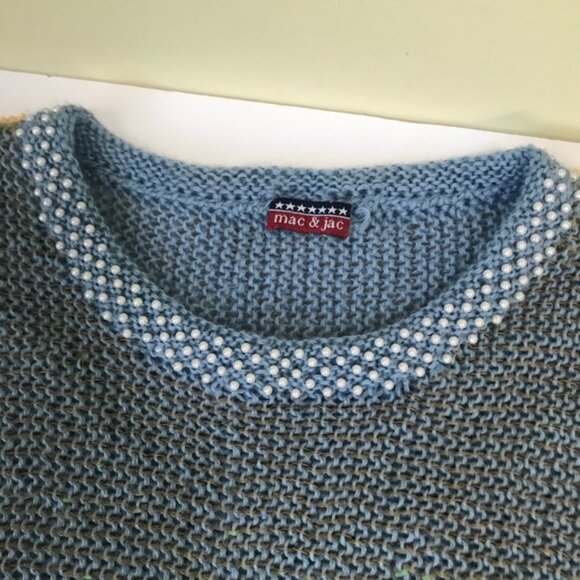 Mac & Jac Vintage Y2K Sleeveless Sweater Beads Sequins Metallic Top Blue Preppy - Picture 5 of 14